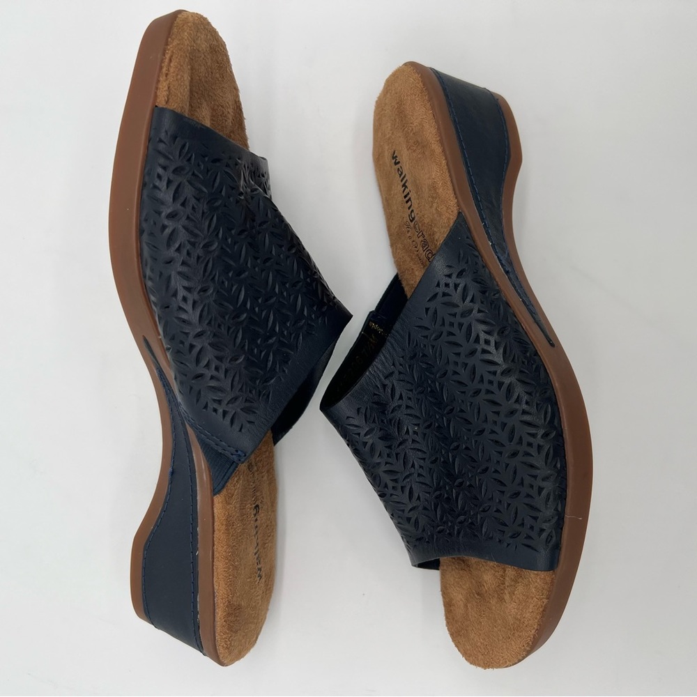 Walking Cradles Navy Leather Wedge Mule Slides Size 7.5 - Picture 9 of 12